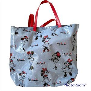 Disney Parks Minnie Mouse Large Vinyl Tote Bag Shopper Purse Blue Polka Dots Red